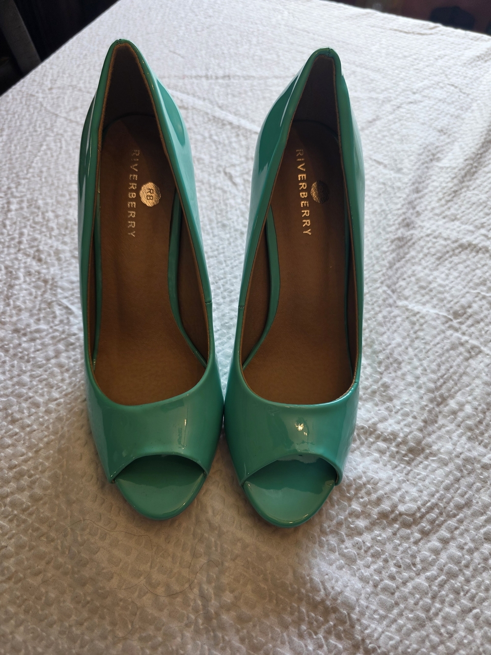 Women's Teal Patent Peep-Toe Heels 8